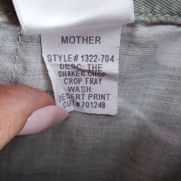 MOTHER Jeans Womens Size 31 Green Camo Stripe Linen Blend SHAKER CHOP CROP FRAY - Picture 7 of 11